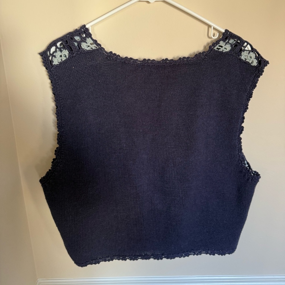 Vintage Boho Chic Coquette Floral Blue Crotchet Sweater Vest Size Large Summer - Picture 5 of 5